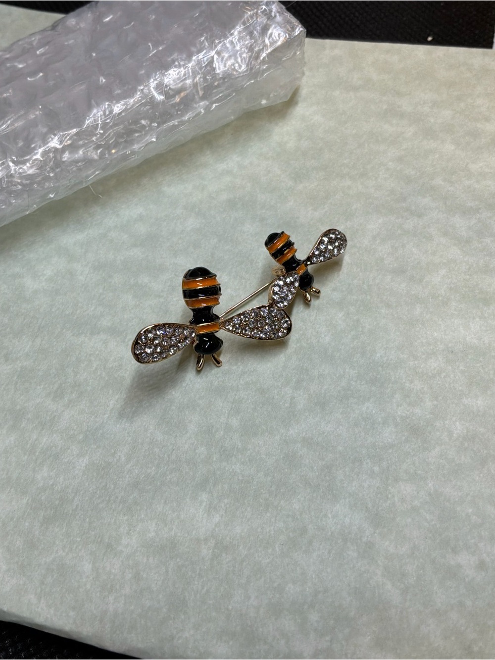 Crystal & Enamel Bee Brooch Set - Gold Tone, Black and Orange